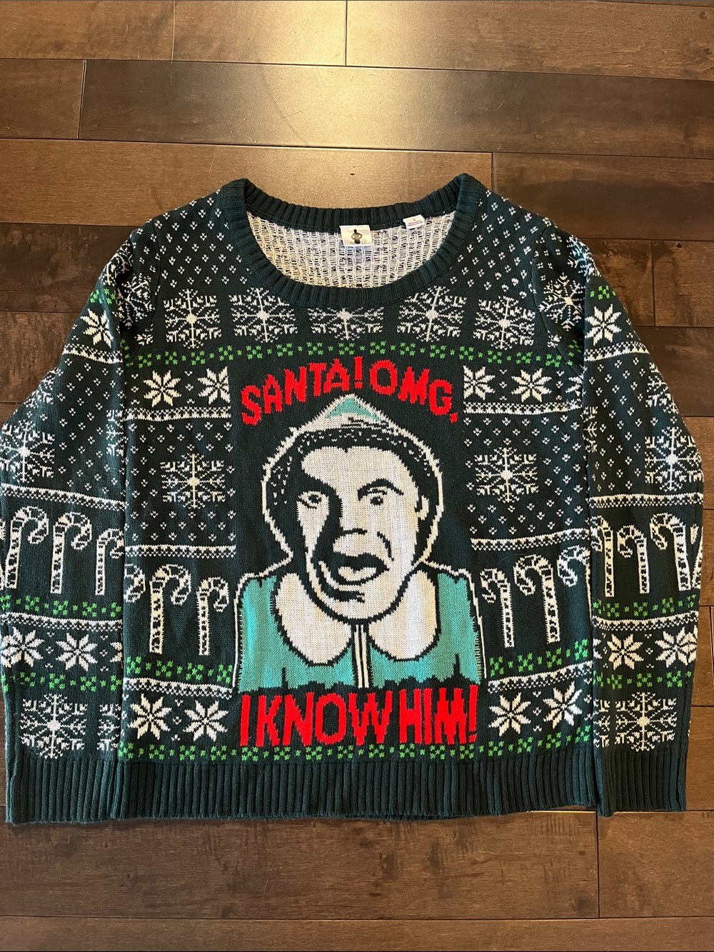 Elf 'Santa! OMG.' Ugly Holiday Sweater L